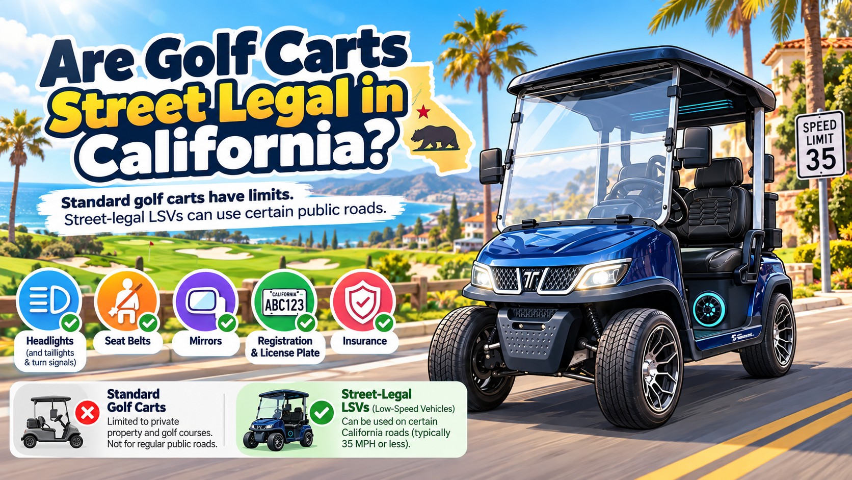 are golf carts street legal in california