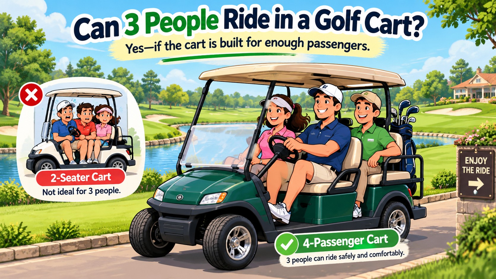 can 3 people ride in a golf cart